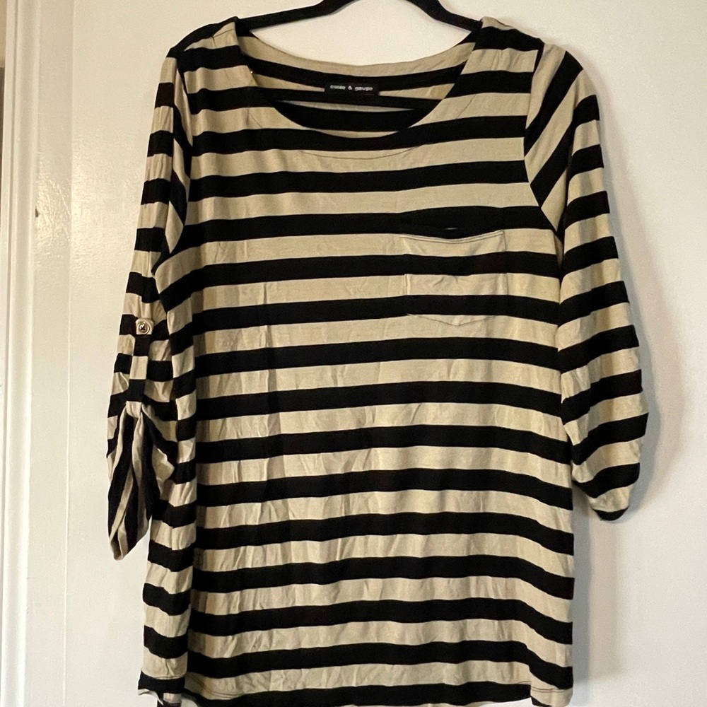 Cable & Gauge Black and Cream Striped Long Sleeve Top